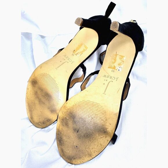 GORGEOUS J. Crew Black Suede Leather Strappy Heels w/ Zip Back Sz 10 EUC - Picture 7 of 8